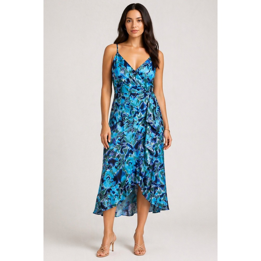 NEW Nordstrom Chelsea28 Size XXL Surplice Neck Midi Dress Blue Green Print PLUS